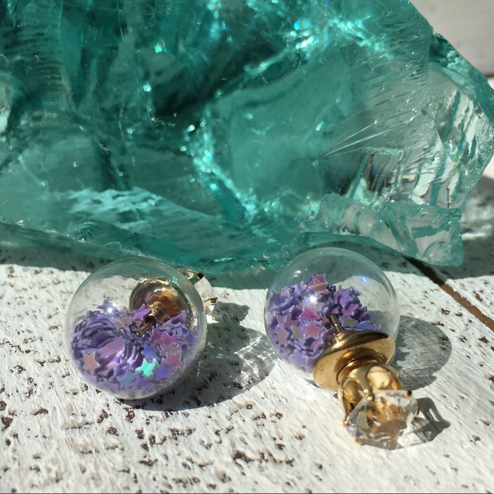 Purple Star Double Stud Earrings - Picture 3 of 8